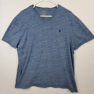 Polo Ralph Lauren T-Shirt Men Large Heather Blue Short Sleeve V-Neck Classic Fit